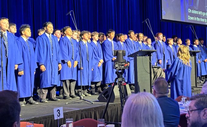A choir sang at the National Prayer Breakfast.