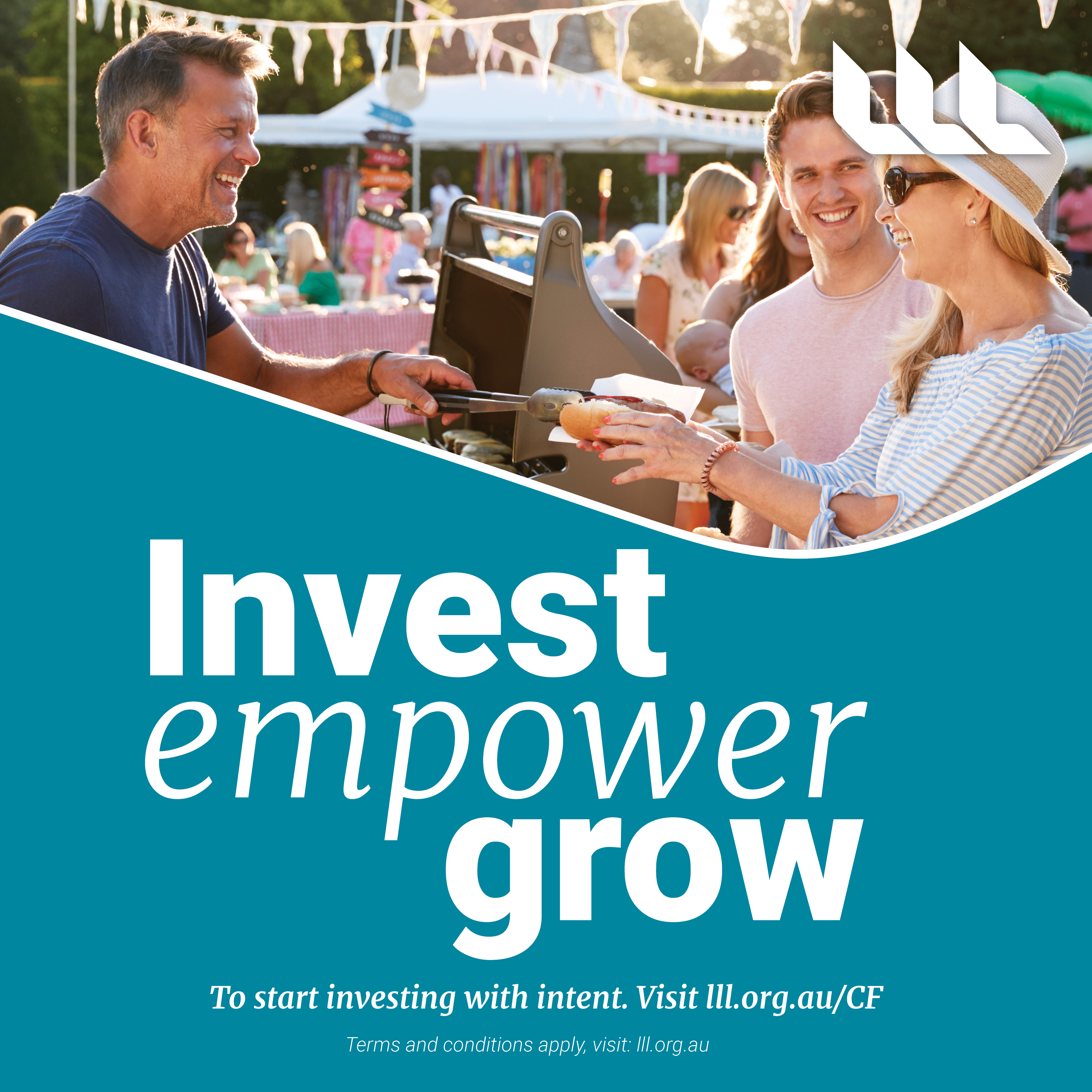 Invest empower - BBQ in the park - social media tile 1080px x 1080px